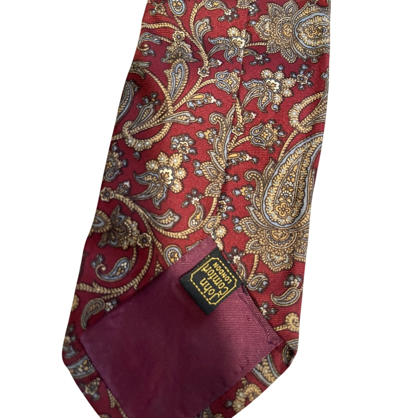 Vintage John Comfort Burgundy Paisley Print 100% Silk Necktie