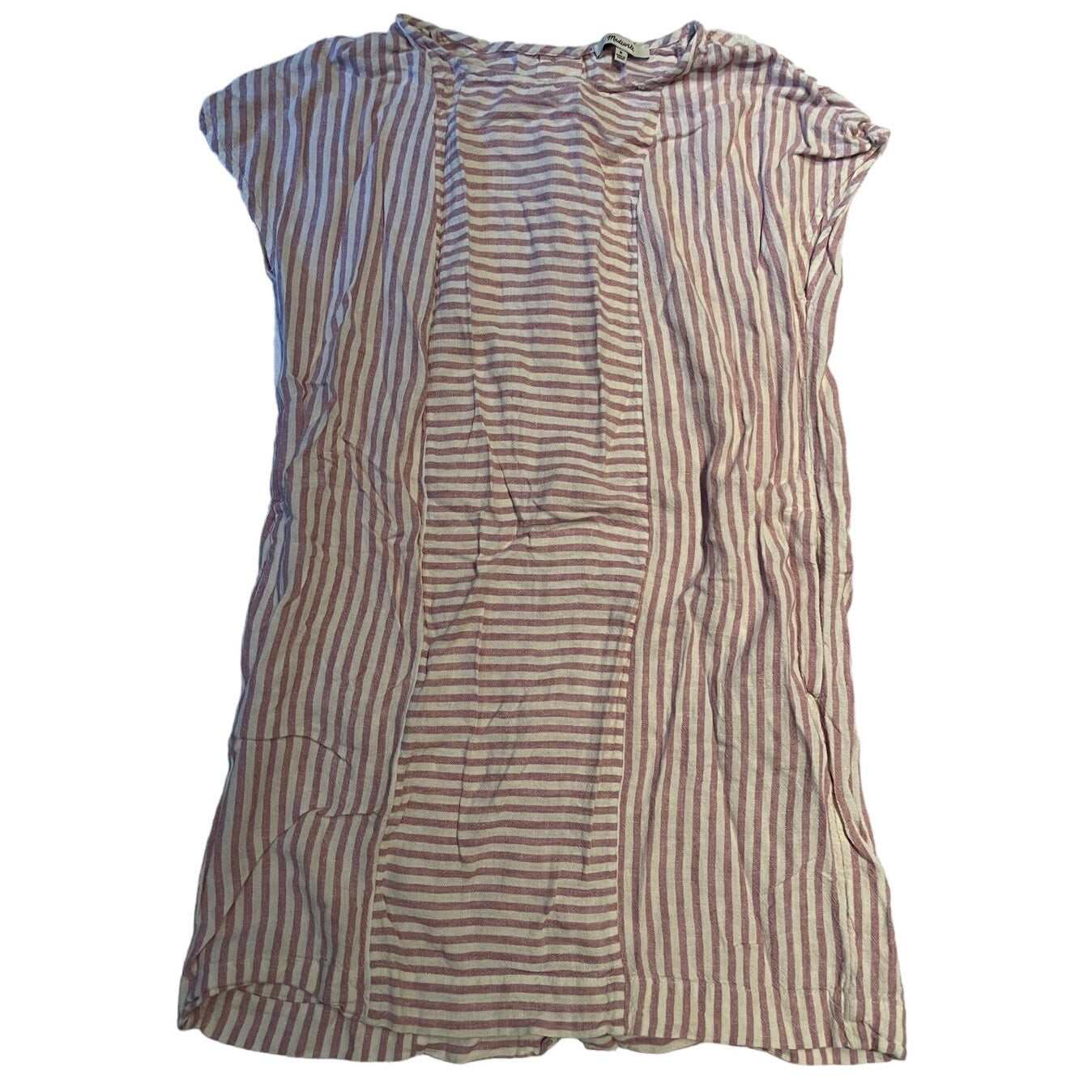 Madewell Women's Size Medium Pink and White Striped Mini Shirt Dress