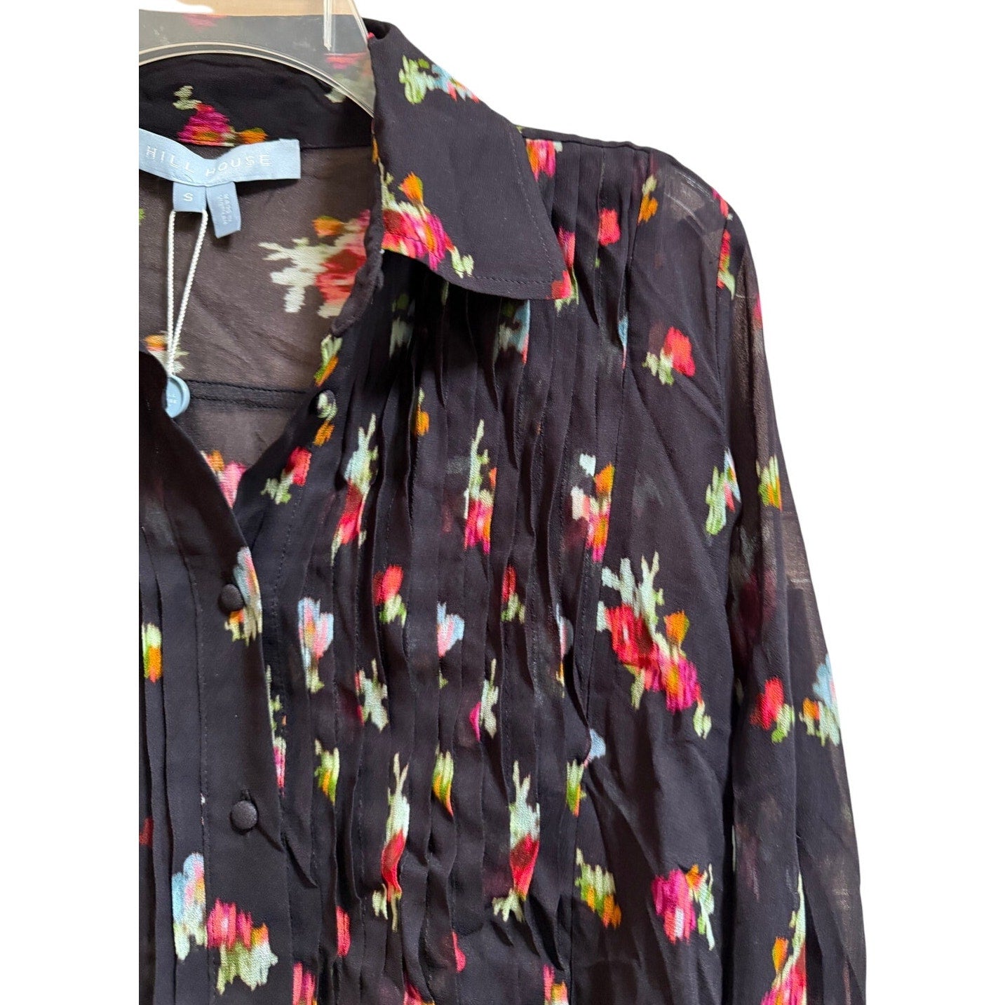 Hill House The Mellie Top Black Floral Blouse Long Sleeve - NWT - Size Small
