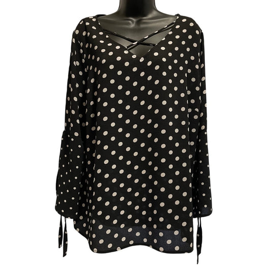 Roz & Ali 1XL Black and White Polka Dot Blouse