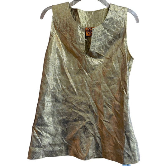 Tory Burch Size 8 Gold Sleeveless Silk Blend Blouse - The Real Real Tag