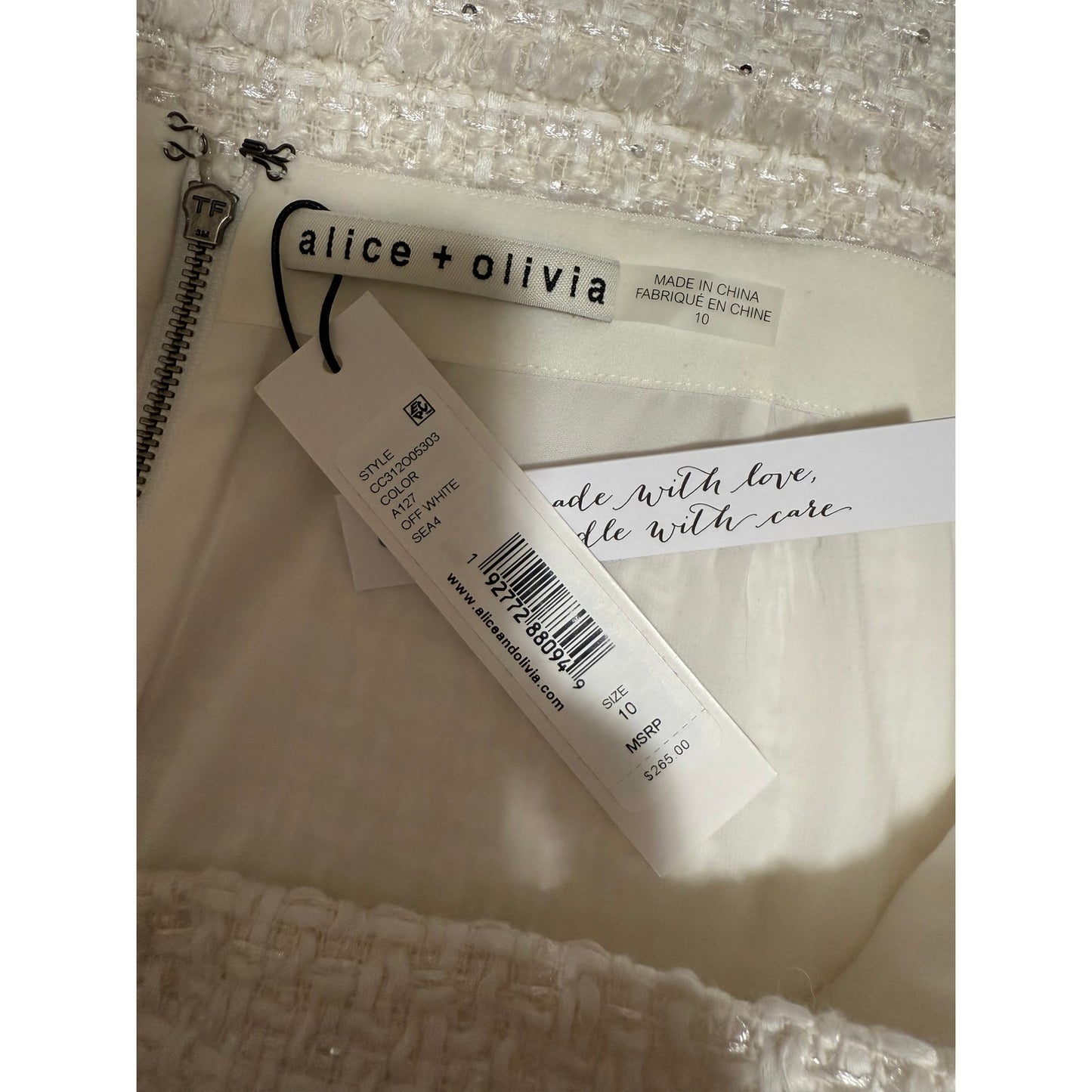 Alice & Olivia White Knit Sequin Size 10 Mini Skirt - NWT - $265 MSRP