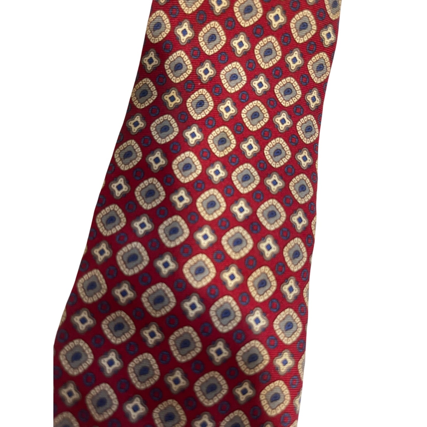 Vintage Liberty of London 100% Silk Red Blue Circle Patterned Necktie Men's Tie