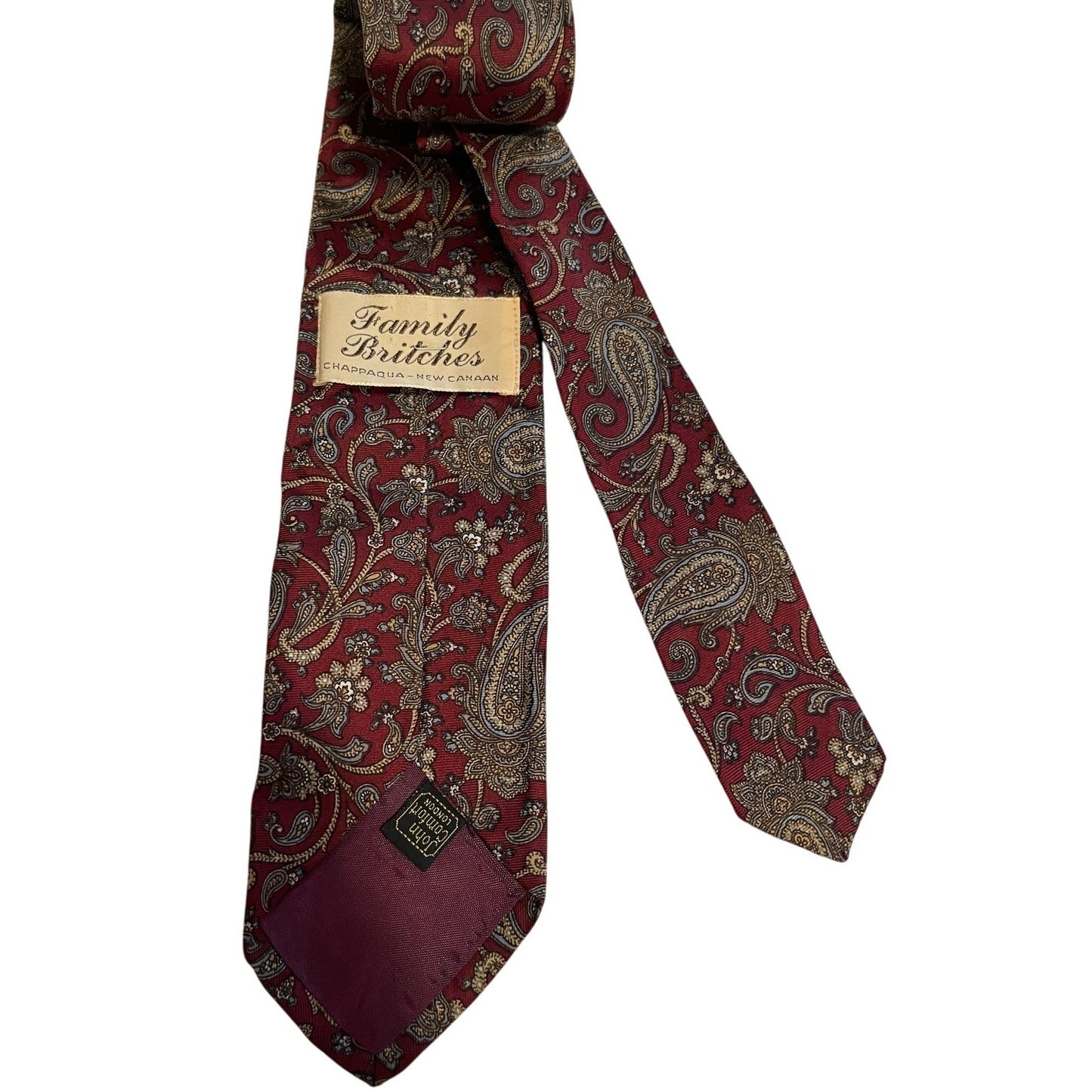 Vintage John Comfort Burgundy Paisley Print 100% Silk Necktie