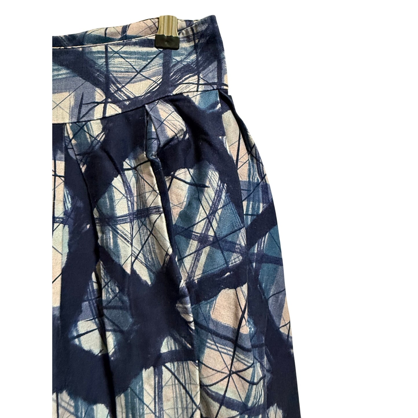 Review Blue Abstract Design Size 10 Midi Skirt