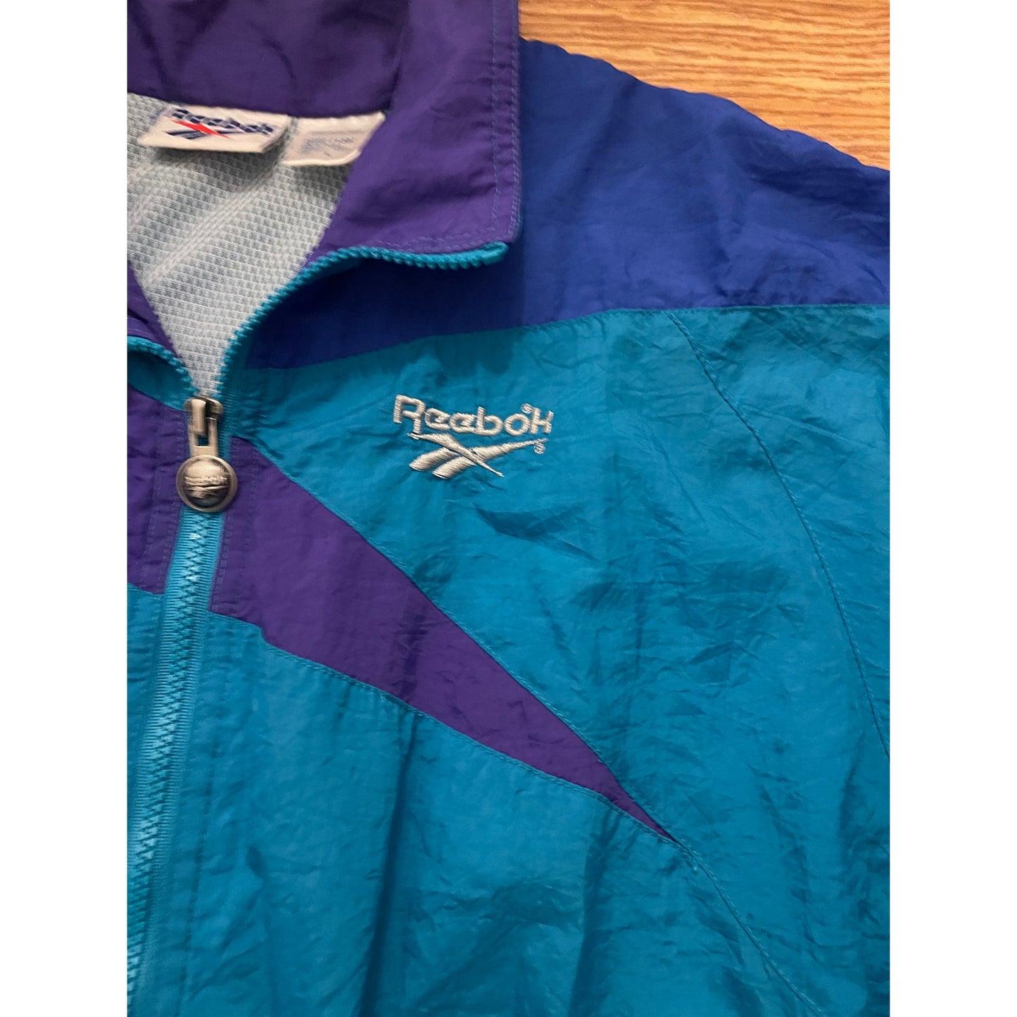 Vintage 90s Reebok Color Block Women's Large Windbreaker Retro Blue & Purple