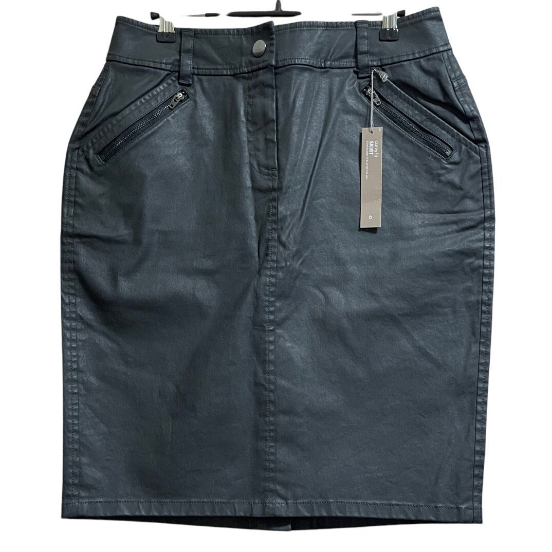 NWT Ann Taylor Dark Grey Coated Denim Curvy Fit Pencil Skirt - Size 6 - $69.50
