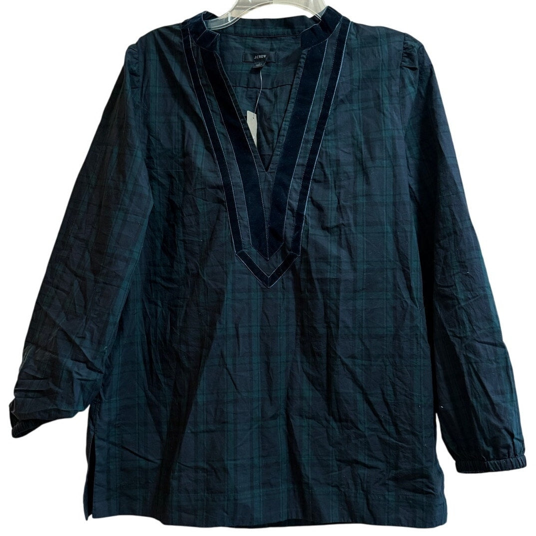 J.Crew Green Plaid Velvet Accent Tunic Blouse - NWT - Small - $98 MSRP
