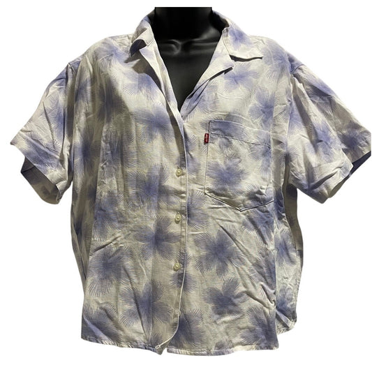 Levi's White & Purple Floral Shirt - Cropped Button Up - Size Large