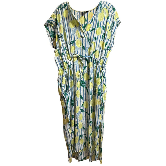 Joules Size Medium Lemon Print Sleeveless Cinch Waist Midi Dress