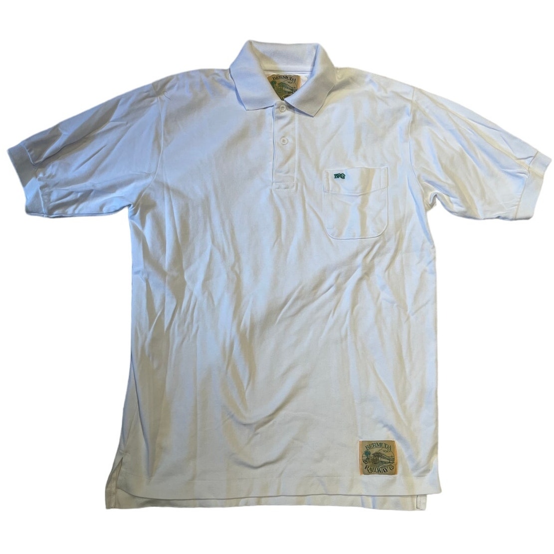 Vintage  Bermuda Railway  100% Cotton Medium White Polo Shirt