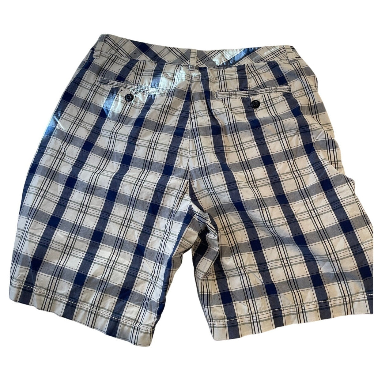 Croft & Barrow White Blue Plaid Shorts - Size 32 - 100% Cotton - Men's