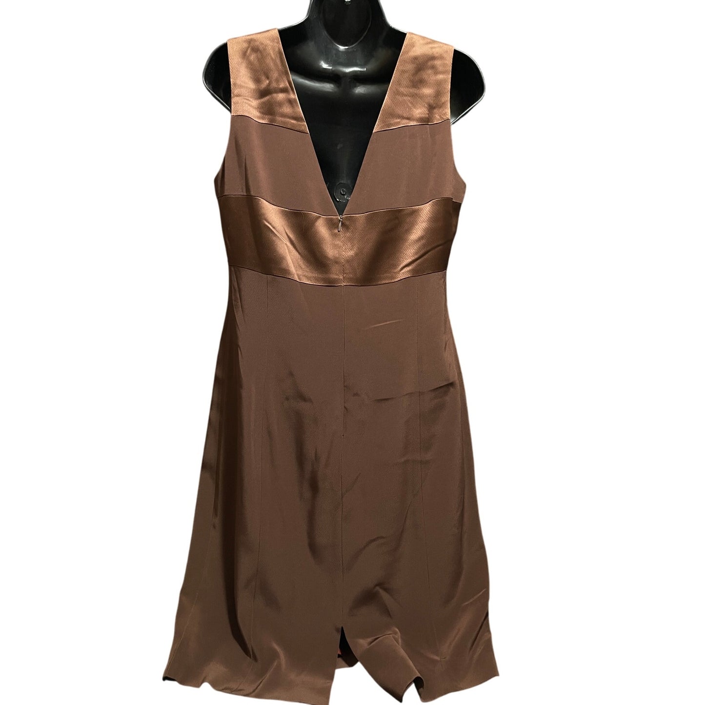 Vintage Jones New York Brown Striped Satin Type Lined Size 8 Sheath Dress