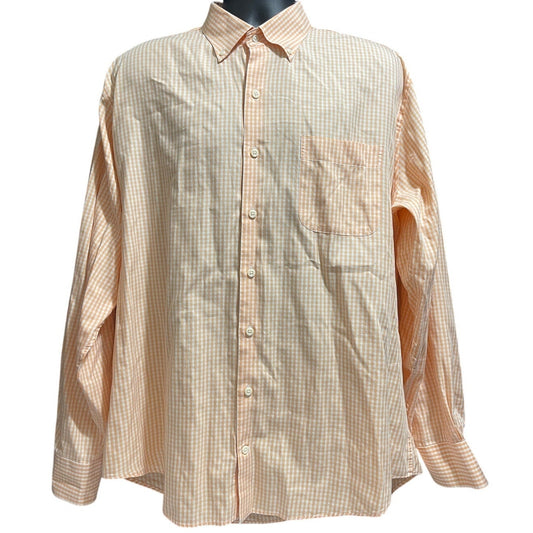Peter Millar Crown Soft Cotton & Silk Blend Peach & White Checkered Shirt - XL