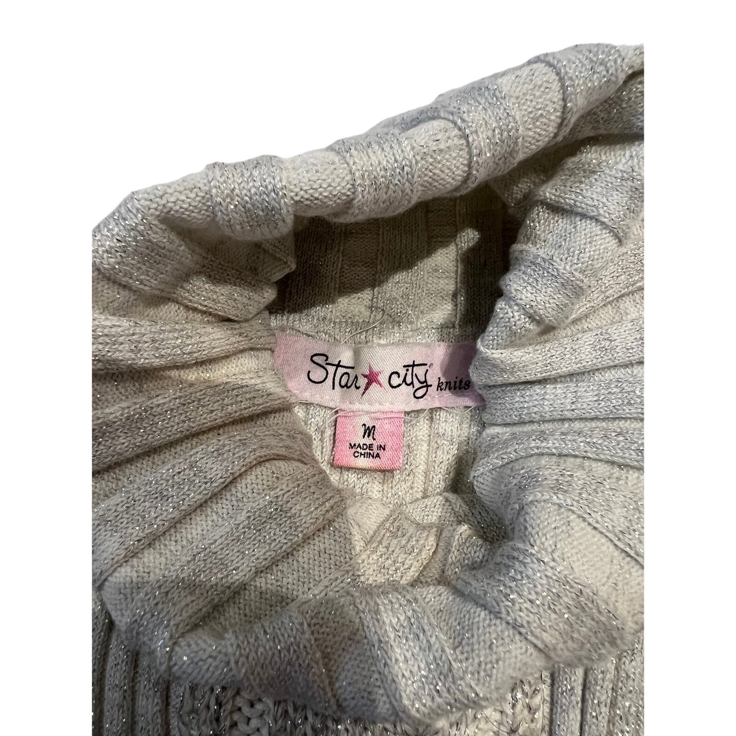 Star City Sleeveless Silver Metallic Thread Turtleneck Sweater Dress- Size M