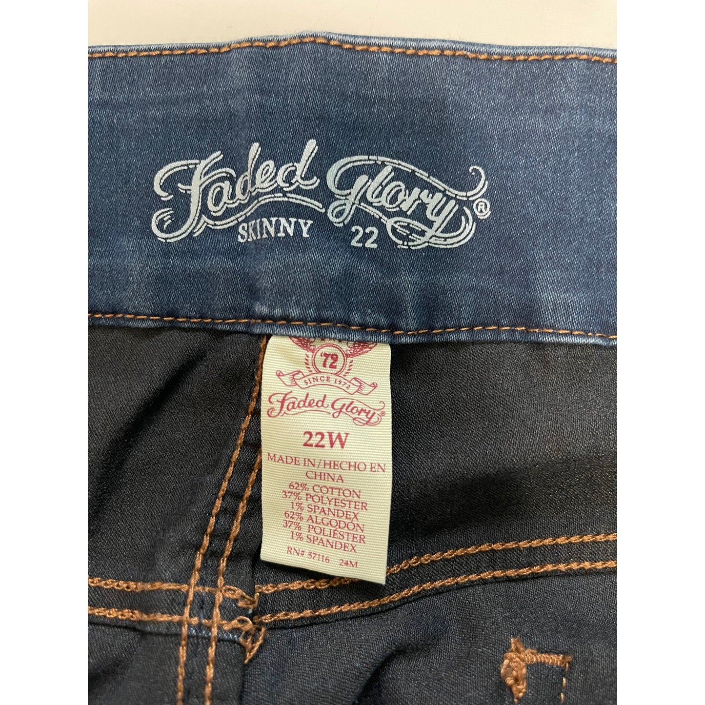 Faded Glory Stretch No Button Skinny 22W Blue Jeans - Women's
