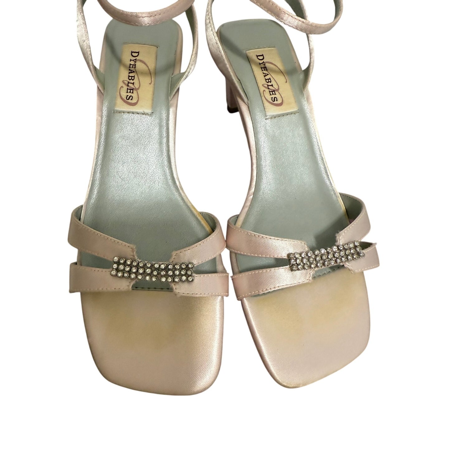 Dyeables Soft Pink Satin Size 5.5B Sandal Heels w/ Rhinestone Accent