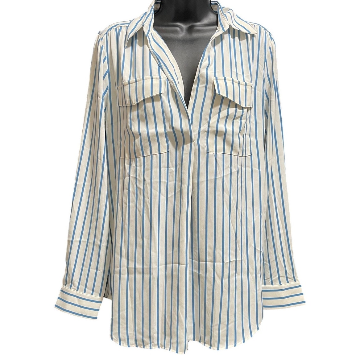 NWT Ann Taylor Blue & White Striped Oversized Crepe Blouse - Medium
