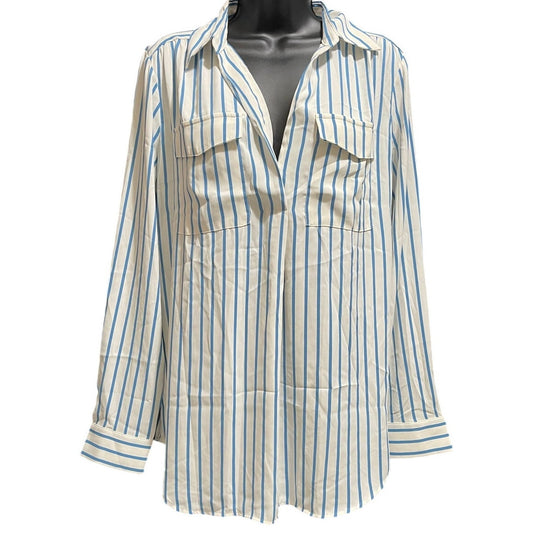 NWT Ann Taylor Blue & White Striped Oversized Crepe Blouse - Medium