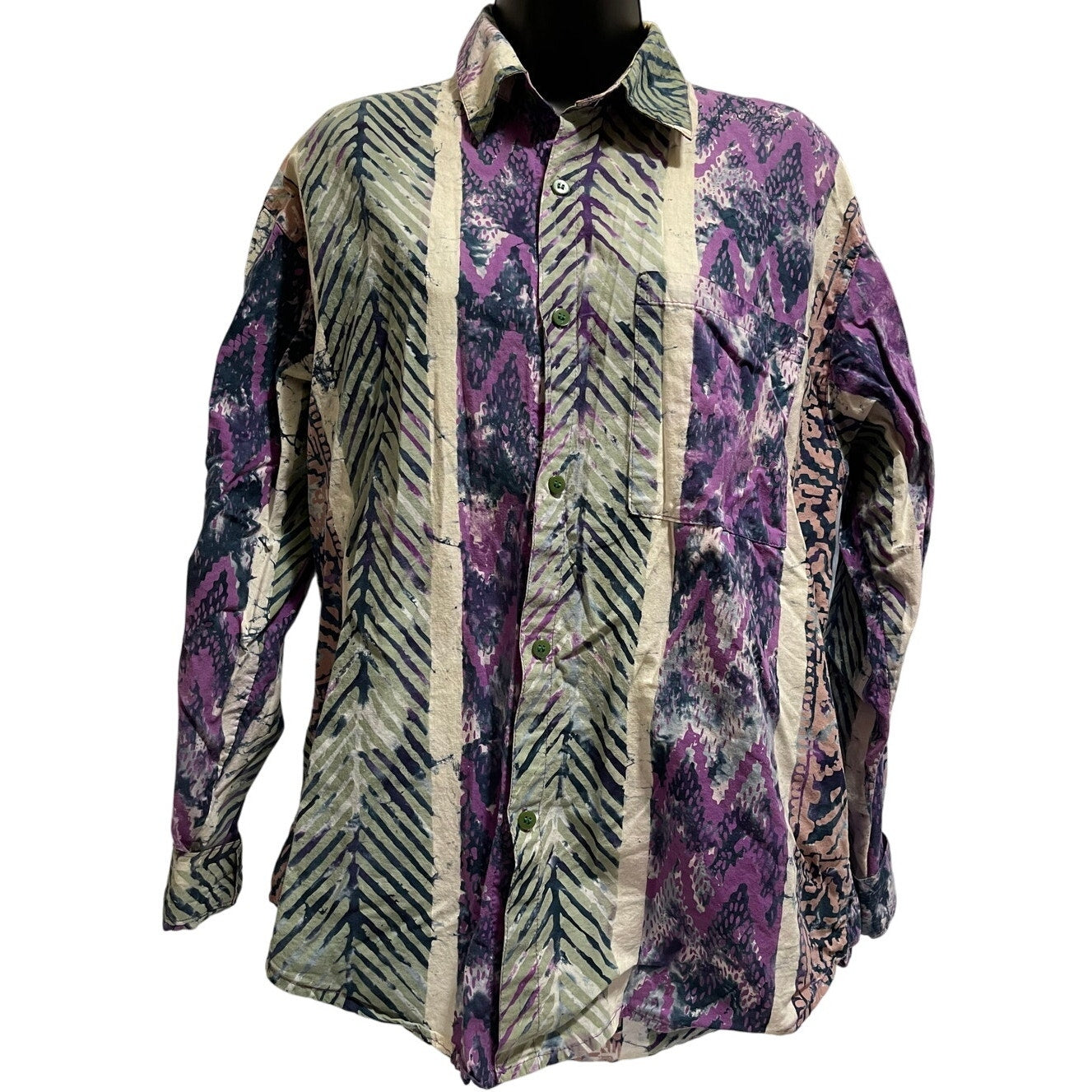 Vintage The Territory Ahead Abstract All Over Print Button Front Shirt - Medium