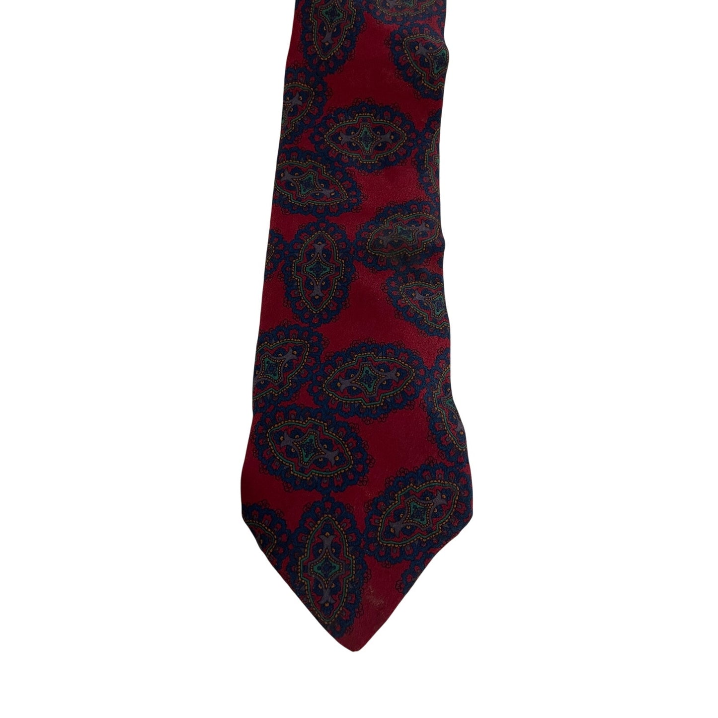Vintage Franco Fossi Milan London 100% Silk Red Blue Patterned Necktie Men's Tie