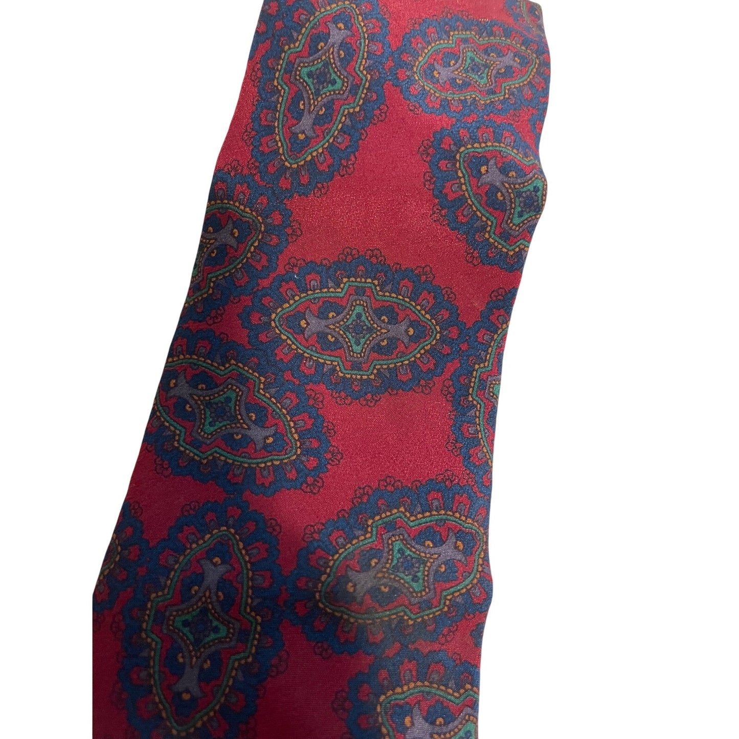 Vintage Franco Fossi Milan London 100% Silk Red Blue Patterned Necktie Men's Tie