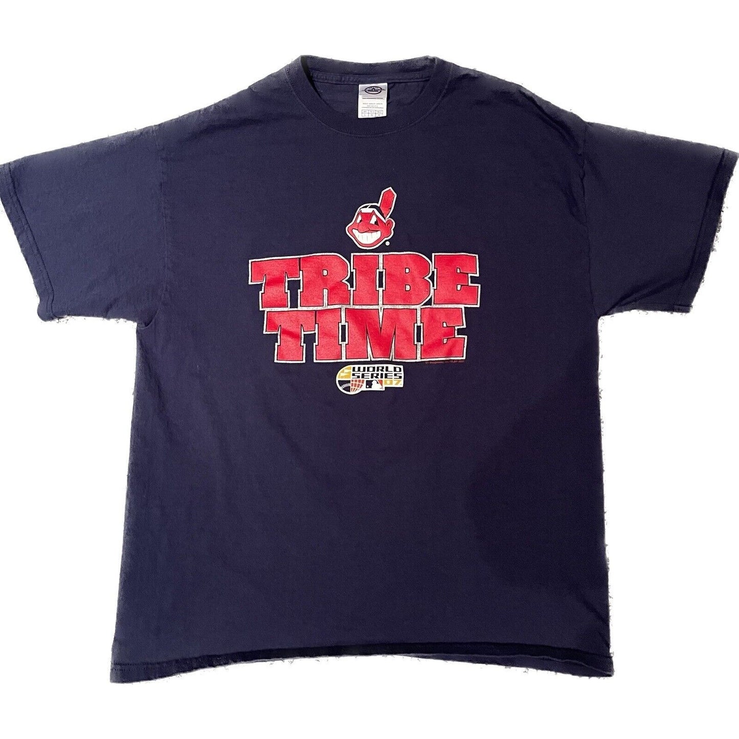 Cleveland Indians Shirt Adult Large Blue Short Sleeve MLB Baseball World Series